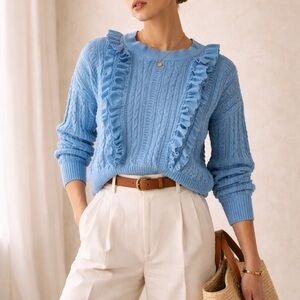 Scandi Girl Ruffle Cable Knit Sweater XL 100% Cotton Cottagecore Grandmacore